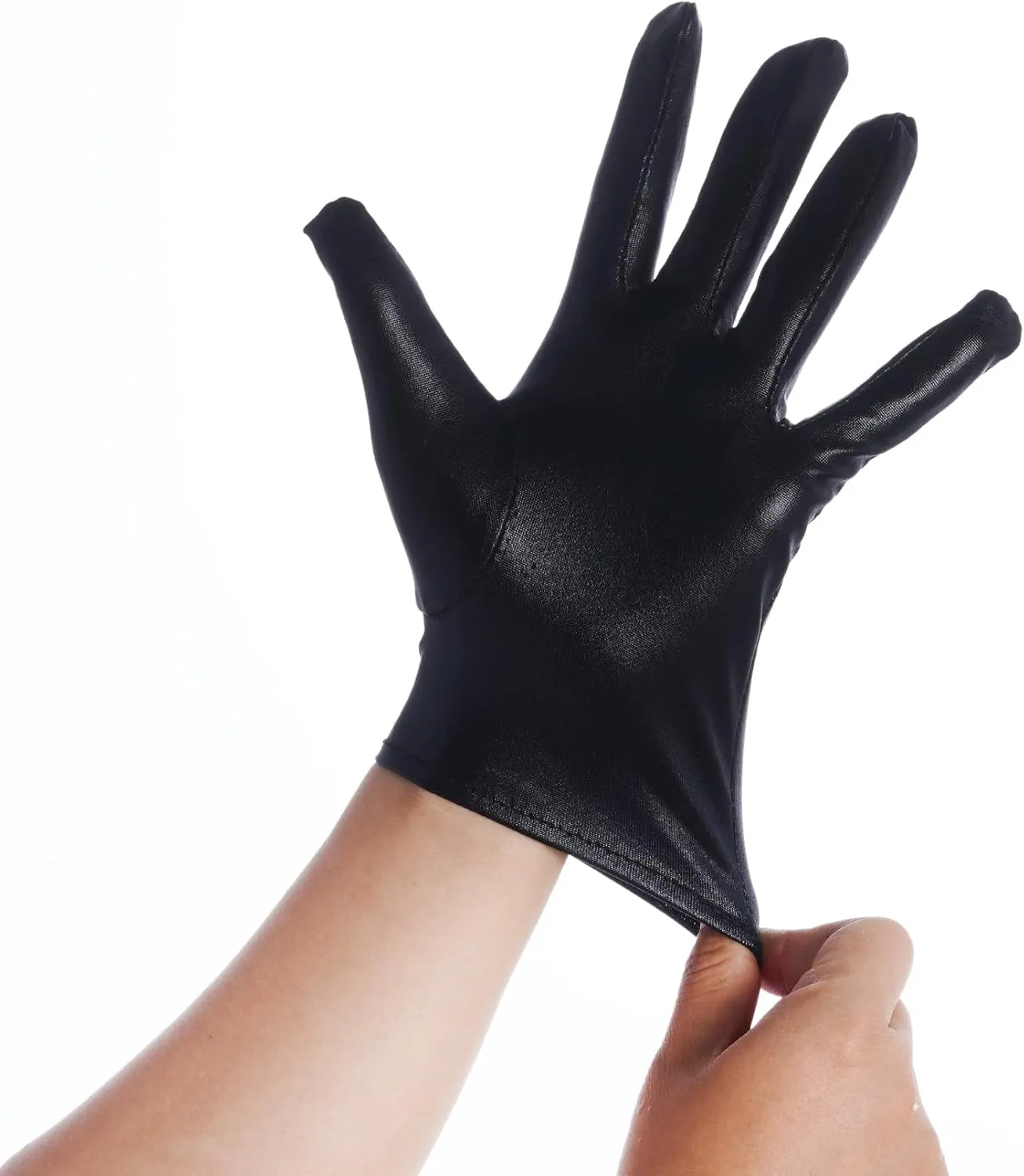 Rbenxia 1 Pair of Shiny Metallic Spandex Gloves Faux Leather Cropped Gloves for Halloween Cosplay Costume Party Favors