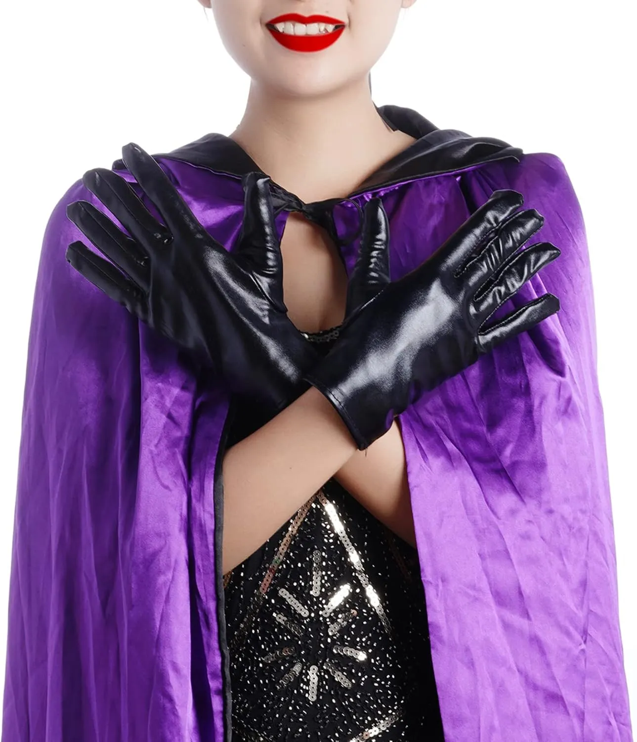Rbenxia 1 Pair of Shiny Metallic Spandex Gloves Faux Leather Cropped Gloves for Halloween Cosplay Costume Party Favors