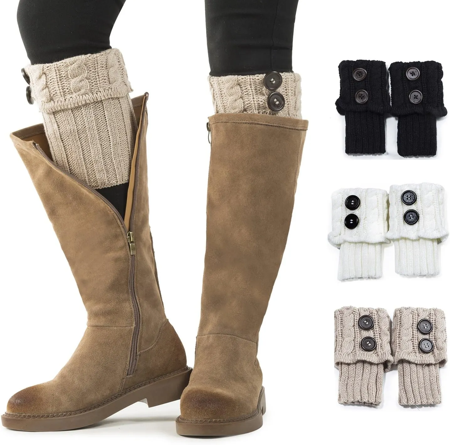 REDESS Women Boot Knit Cuffs,Short Crochet Leg Warmers, Variety of Styles Winter Warm Cuff Socks 3 Pairs
