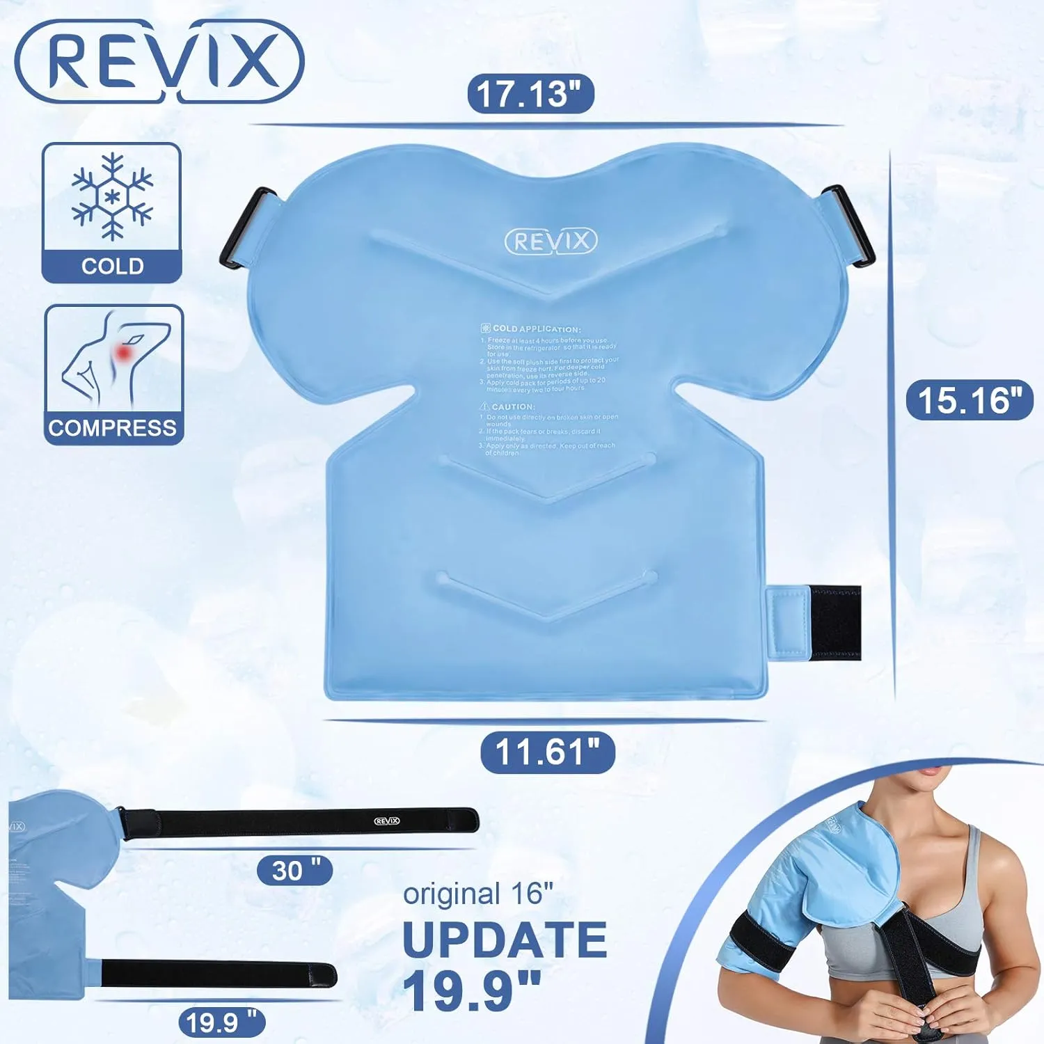 REVIX Shoulder Ice Pack for Rotator Cuff Cold Therapy, Arm Gel Ice Pack for Injuries Reusable, Flexible Cold Compression Wrap for Post-Workout Recovery, Fatigue and Shoulder Discomfort, Blue
