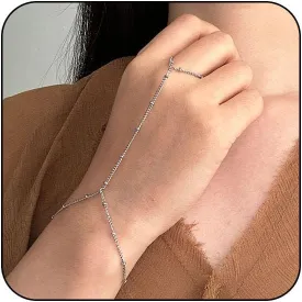 Ring Bracelet Hand Chain for Women Adjustable Stainless Steel Beaded chain Finger Ring Bracelet