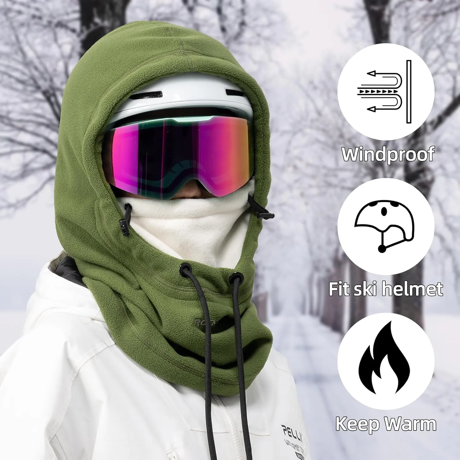 ROCKBROS Ski Mask Balaclava for Men and Women Wind-Resistant Winter Fleece Warm Hood Face Cover Hat Cap Scarf