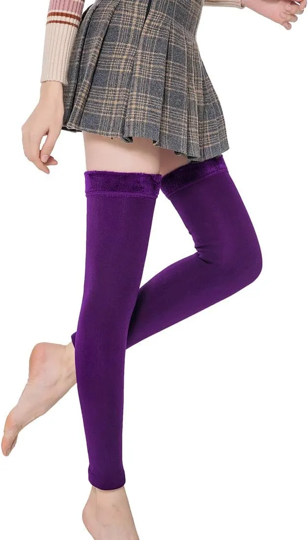 Romastory Womens Over Knee Leg Warmers Winter Thick Fleece Lined Elastic Socks Tights