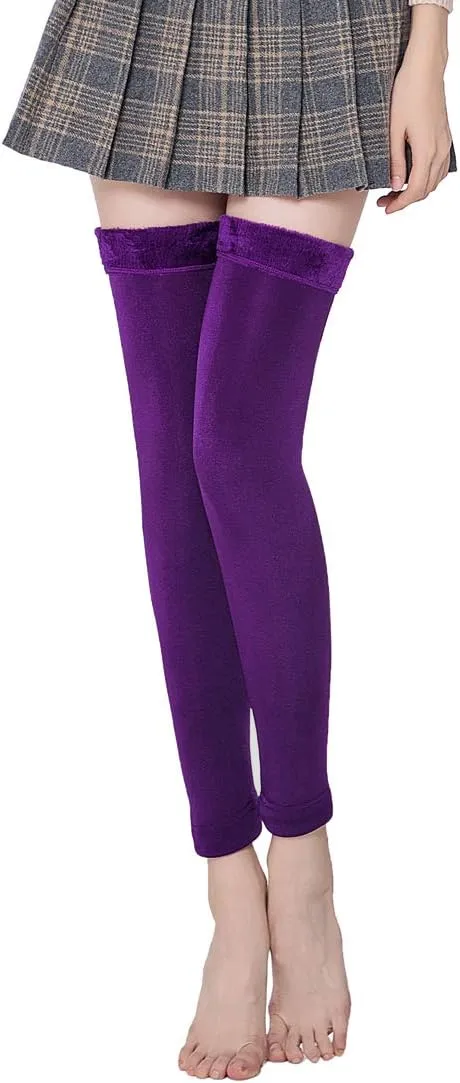Romastory Womens Over Knee Leg Warmers Winter Thick Fleece Lined Elastic Socks Tights