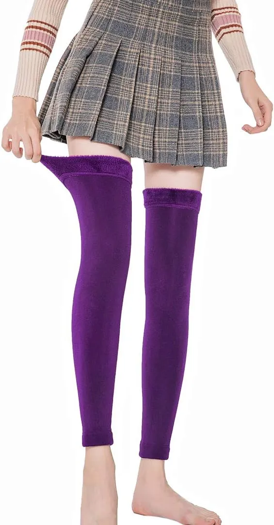 Romastory Womens Over Knee Leg Warmers Winter Thick Fleece Lined Elastic Socks Tights