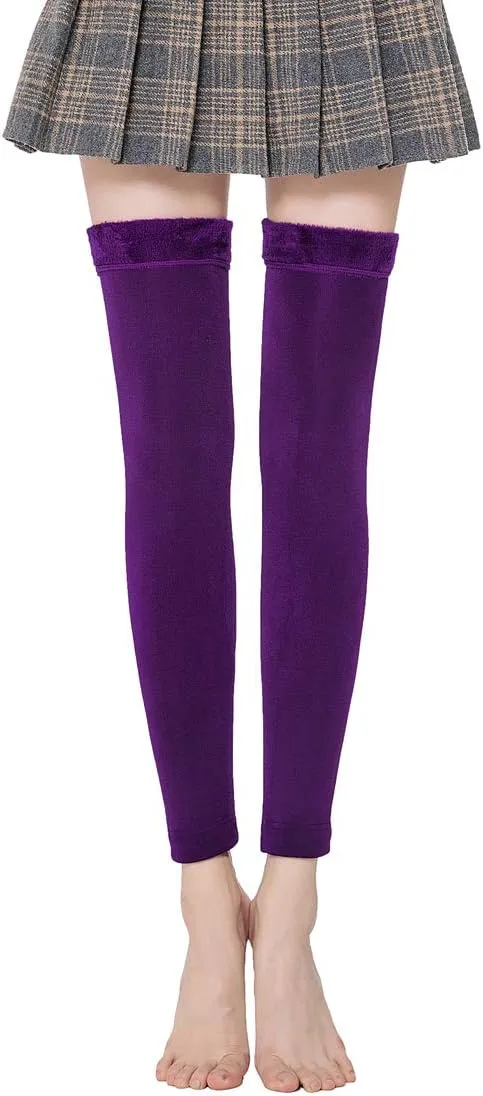 Romastory Womens Over Knee Leg Warmers Winter Thick Fleece Lined Elastic Socks Tights