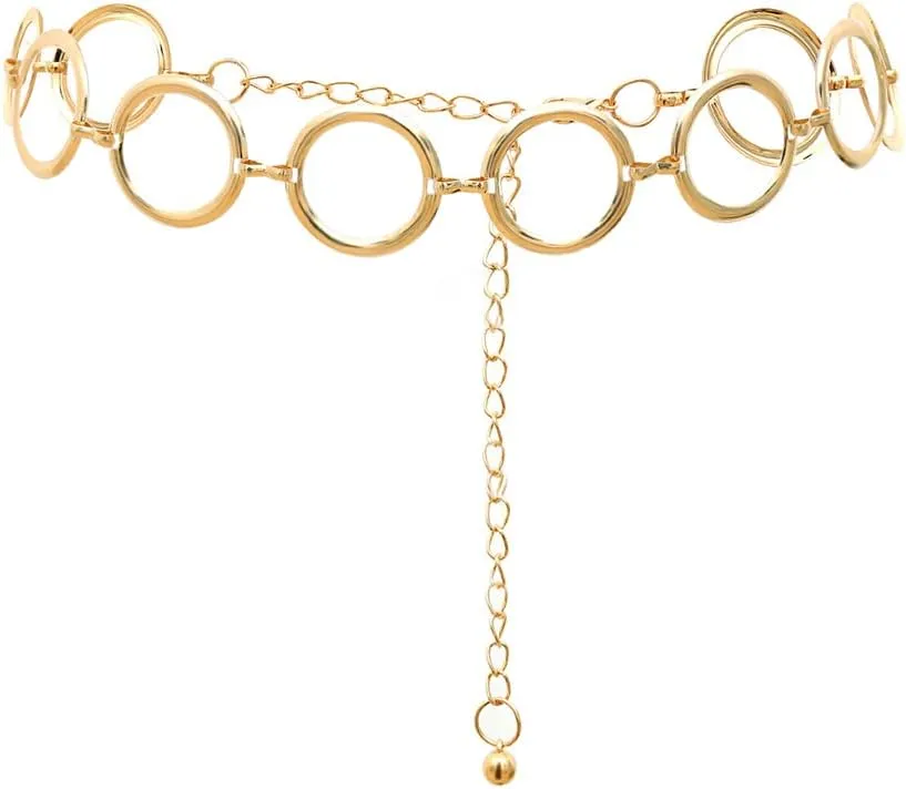 S Size Alloy Waist Chain Body Chain for Women Waist Belt Belly Chain Adjustable Body Harness for Jeans Dresses  Gold Ring Buckle Style 6
