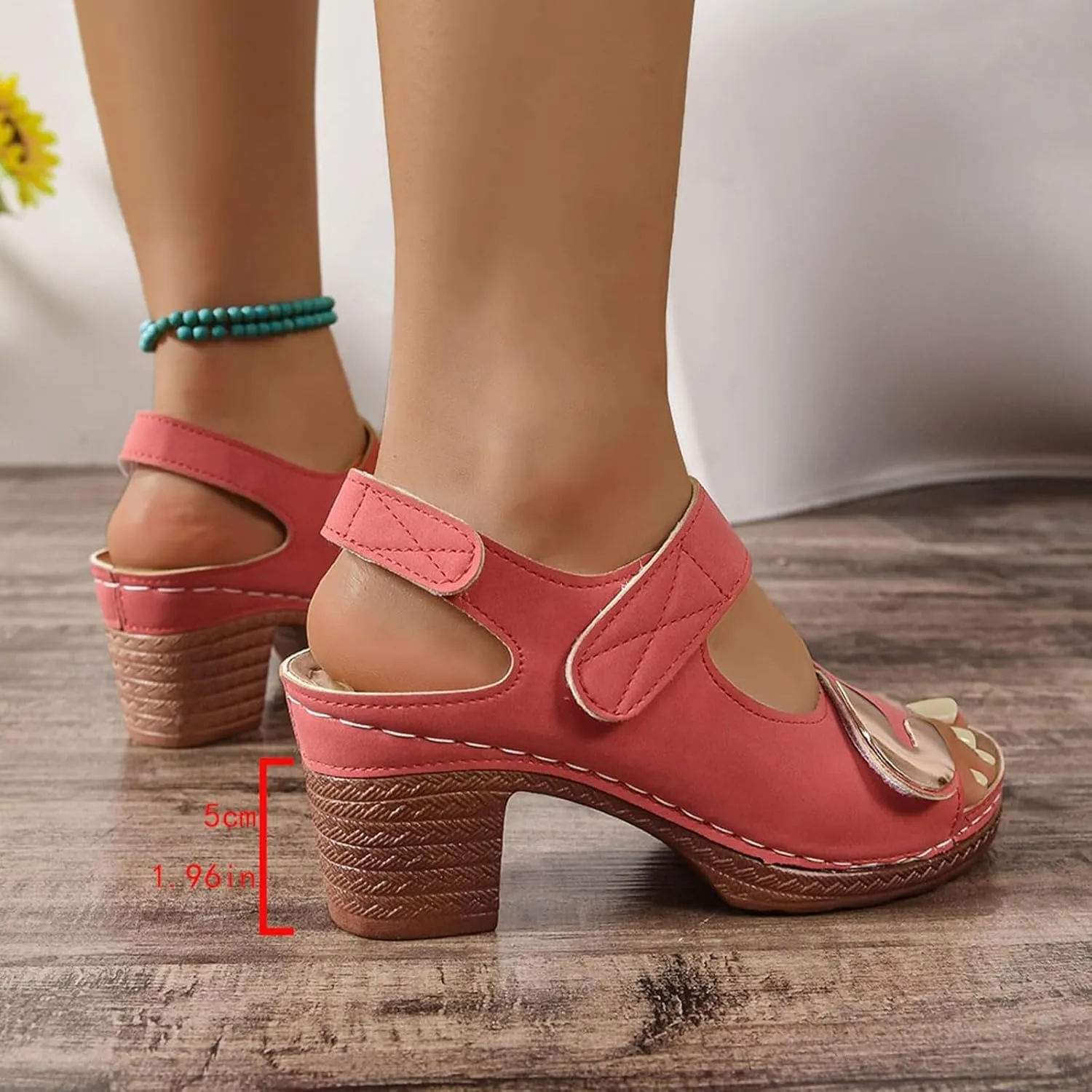 Sandals for Women 2025 Dressy Summer Chunky Heels Sandals Comfortable Orthopedic Walking Platform Sandal Casual Open Toe Slip-On Wedge Heel Dressy Ankle Strap Shoes with Arch Support