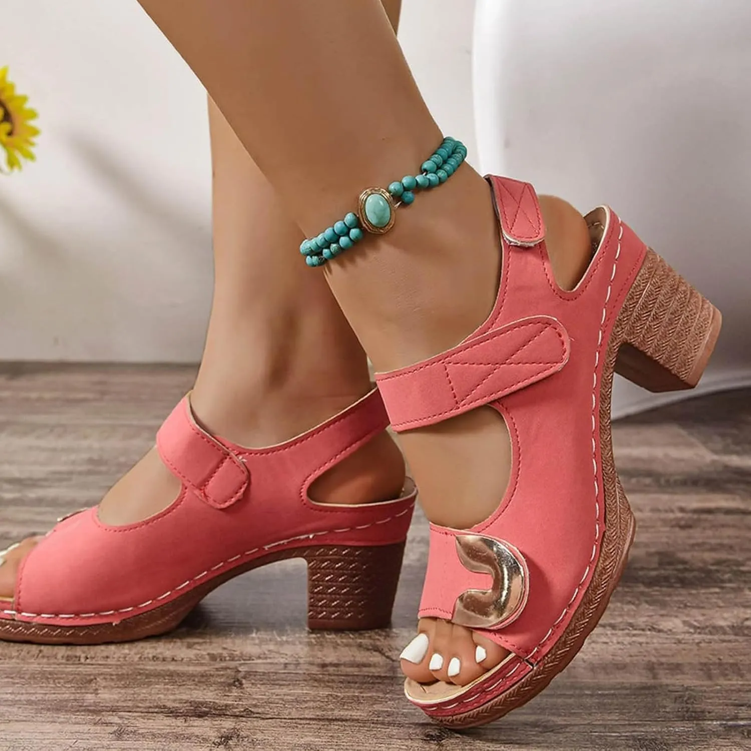 Sandals for Women 2025 Dressy Summer Chunky Heels Sandals Comfortable Orthopedic Walking Platform Sandal Casual Open Toe Slip-On Wedge Heel Dressy Ankle Strap Shoes with Arch Support