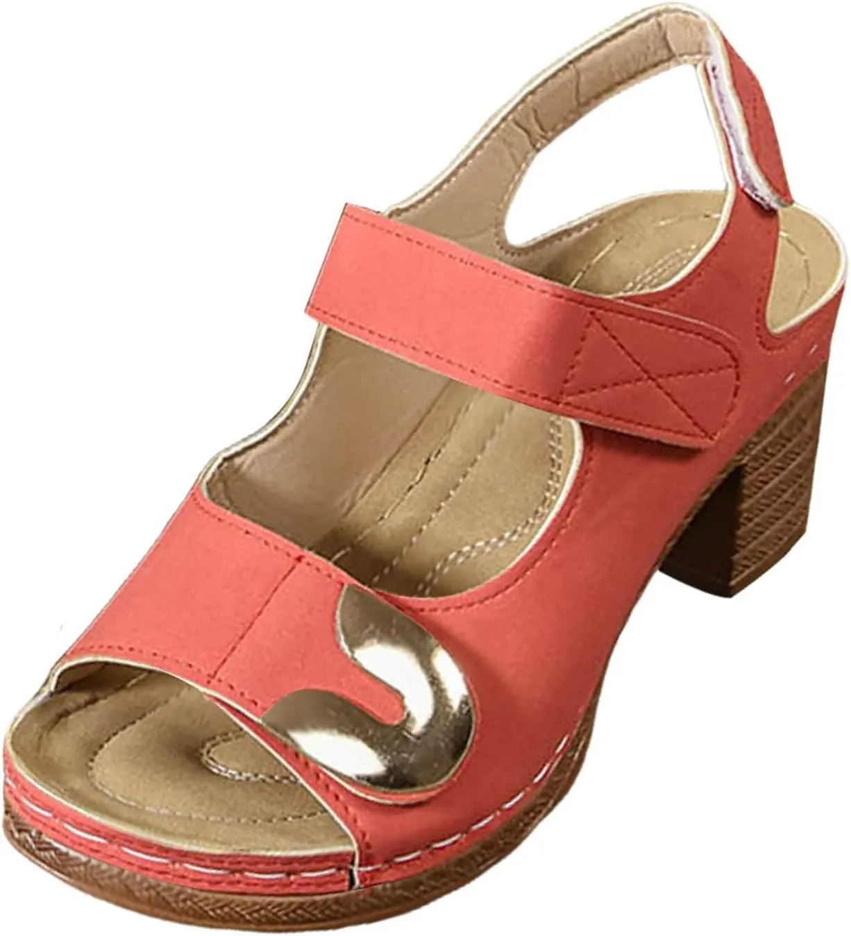 Sandals for Women 2025 Dressy Summer Chunky Heels Sandals Comfortable Orthopedic Walking Platform Sandal Casual Open Toe Slip-On Wedge Heel Dressy Ankle Strap Shoes with Arch Support