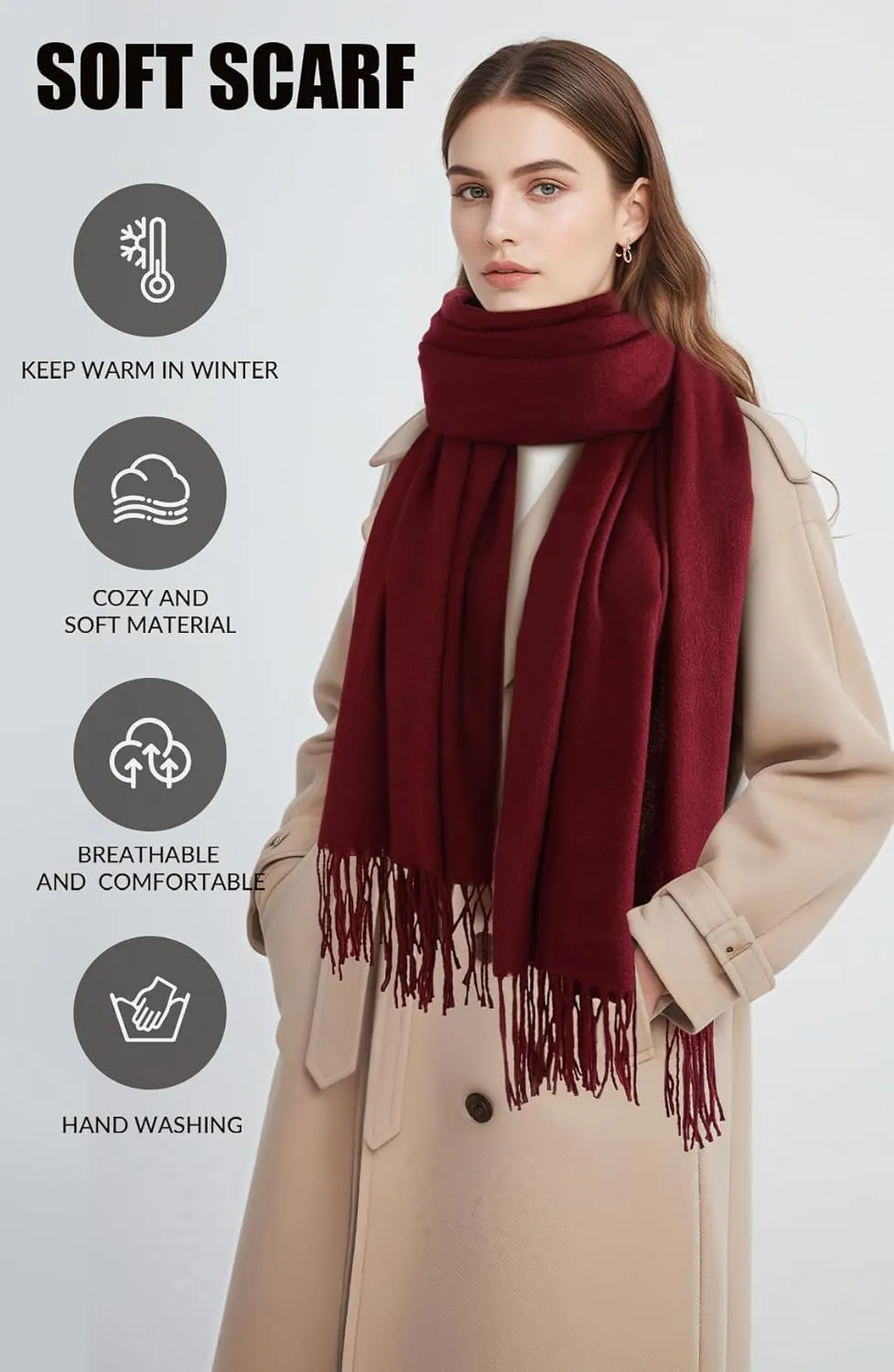 Scarf for Women - Women's Fall Winter Scarfs, Pashmina Shawl Wraps for Women, Long Blanket Scarf for Evening Dresses