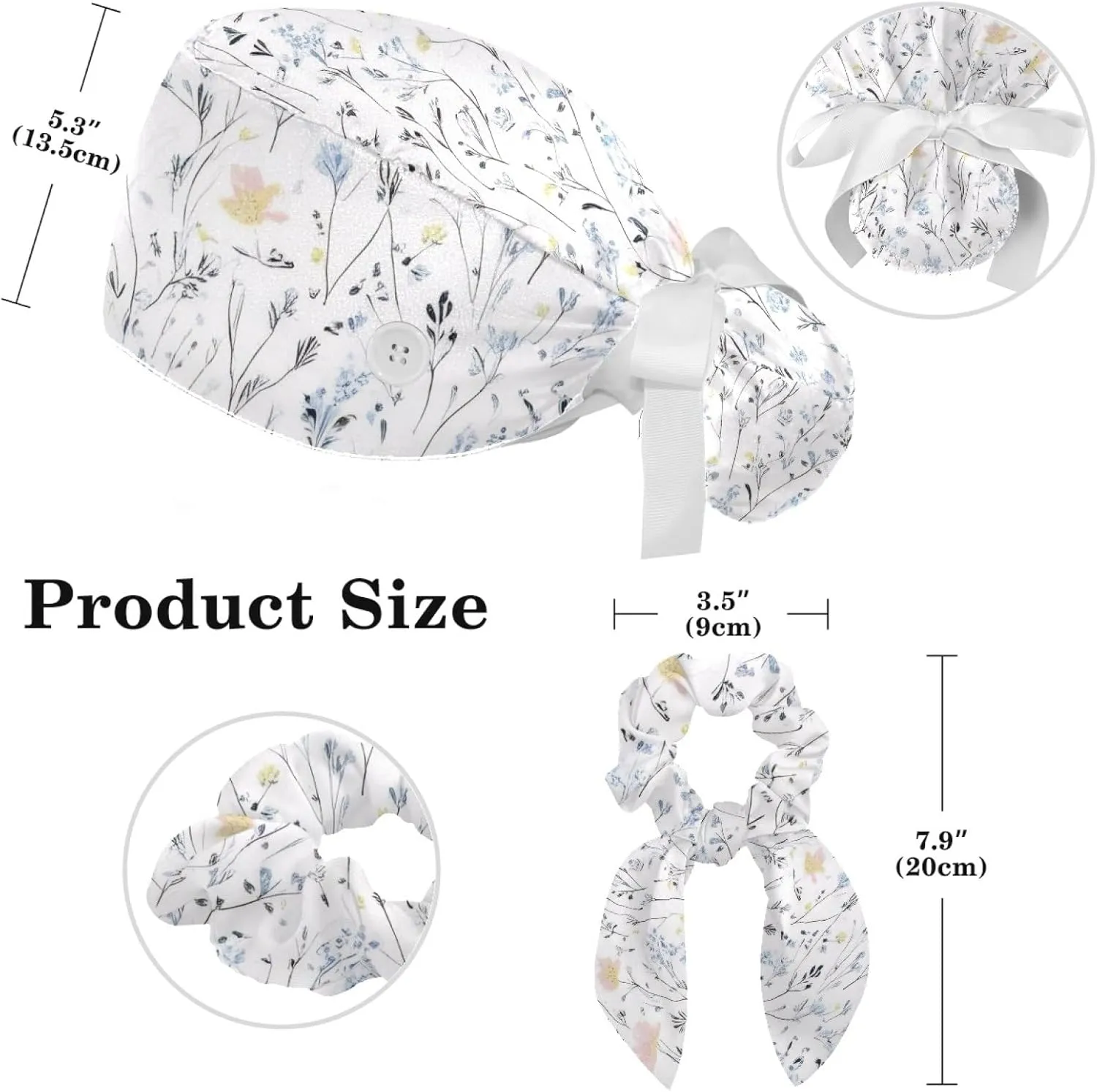 Scrub Caps Women, Ponytail Holder Surgical Cap with Hair Scrunchy