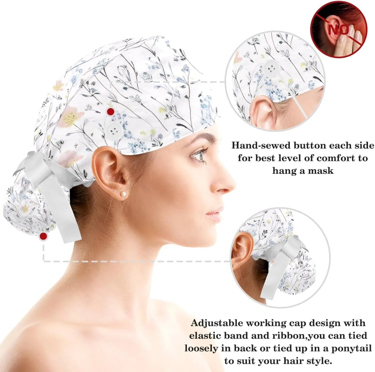 Scrub Caps Women, Ponytail Holder Surgical Cap with Hair Scrunchy