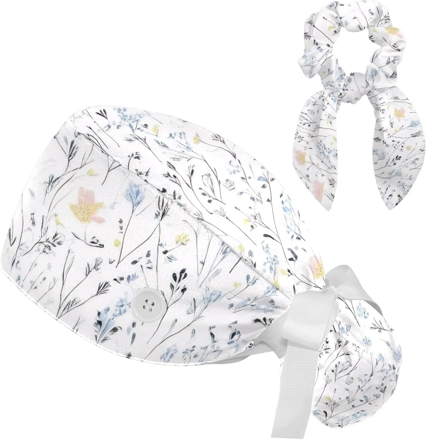 Scrub Caps Women, Ponytail Holder Surgical Cap with Hair Scrunchy