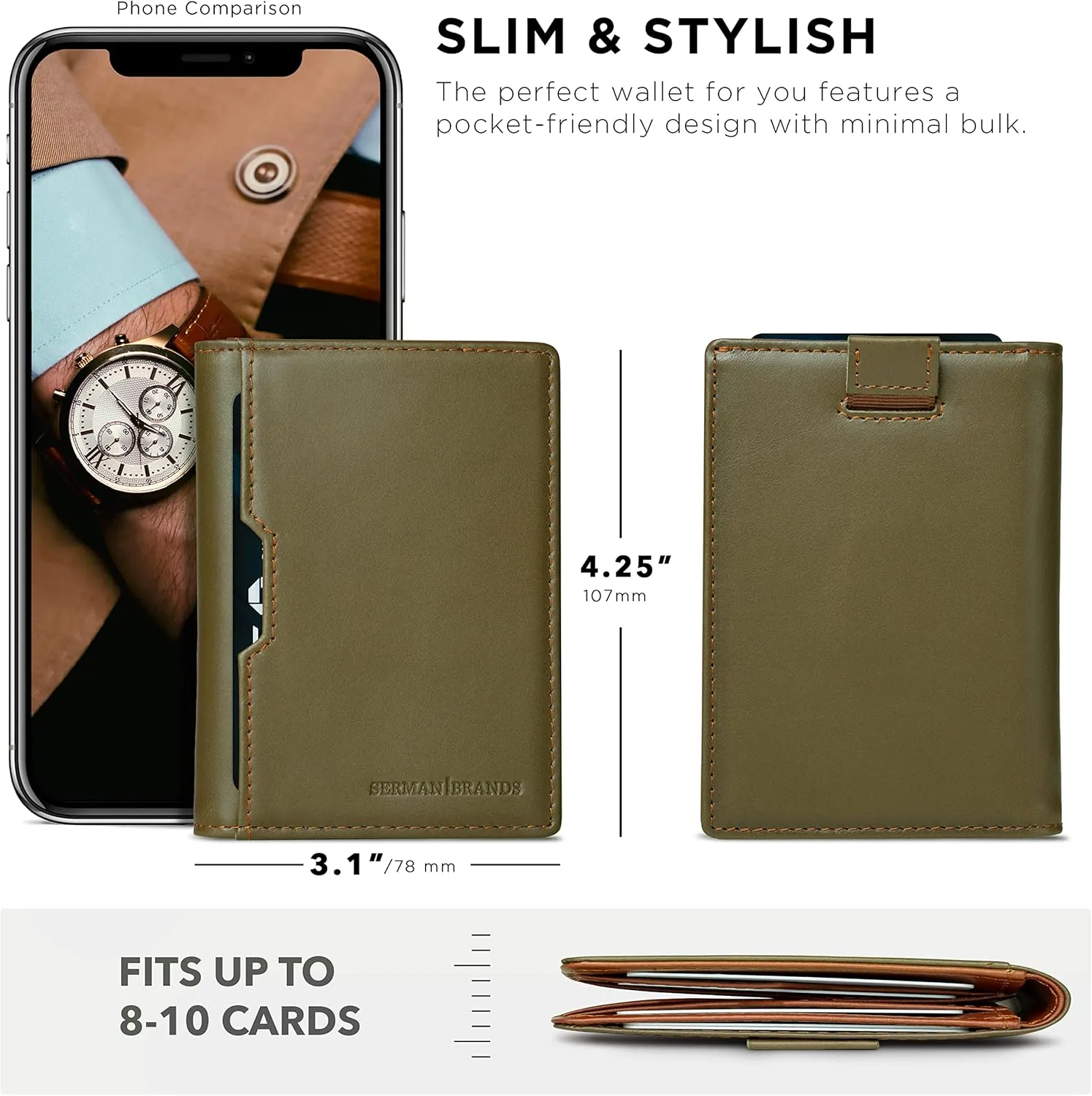 SERMAN BRANDS - Wallets for Men Slim Mens leather RFID Blocking Minimalist Card Front Pocket Bifold Travel Thin