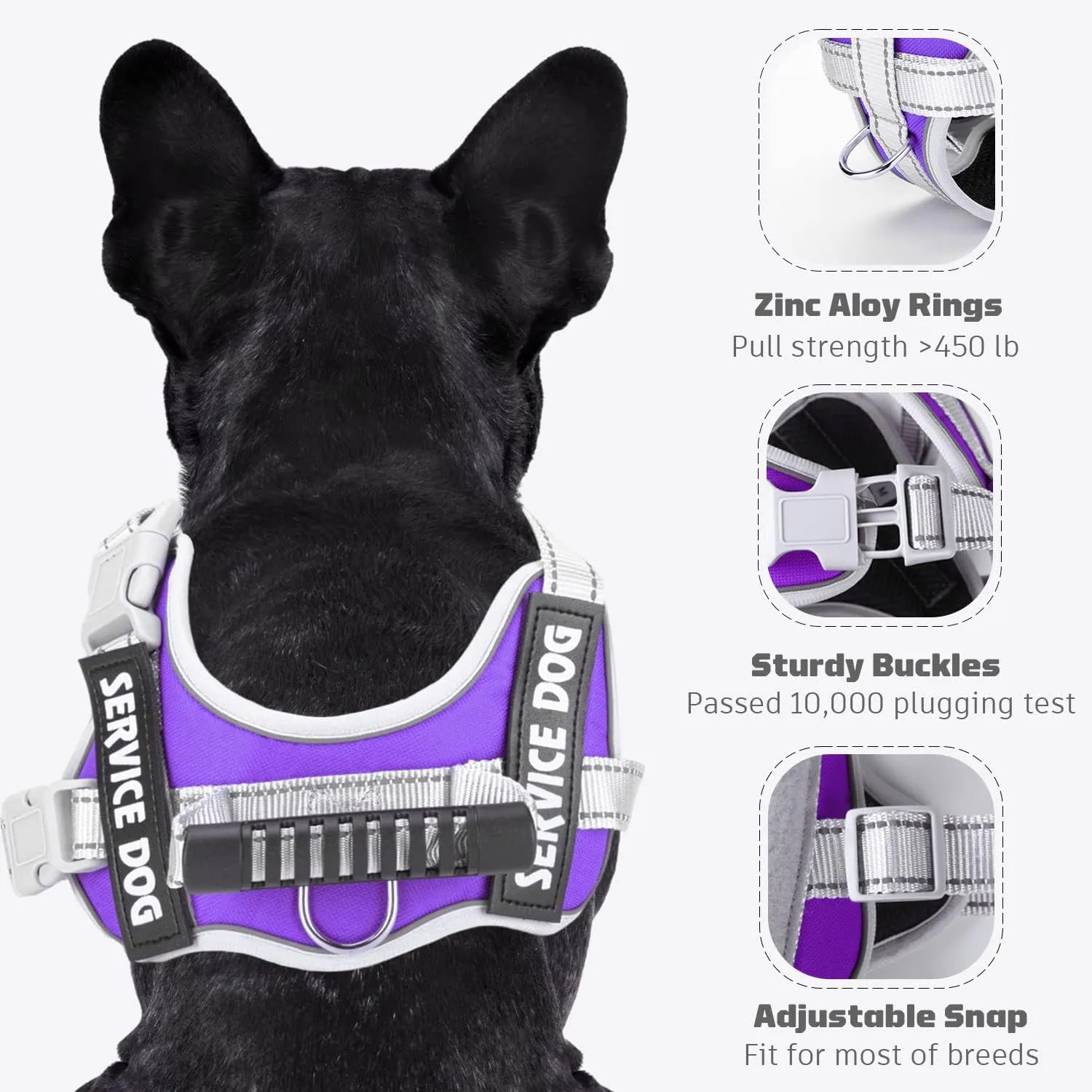 Service Dog Vest Harness, No Pull in Trainning Dog Harnesses with Handle & 5ft Dog Leash, Adjustable and Reflective No Chock for Small Medum Large Pets Walking and Running(Purple, XL)