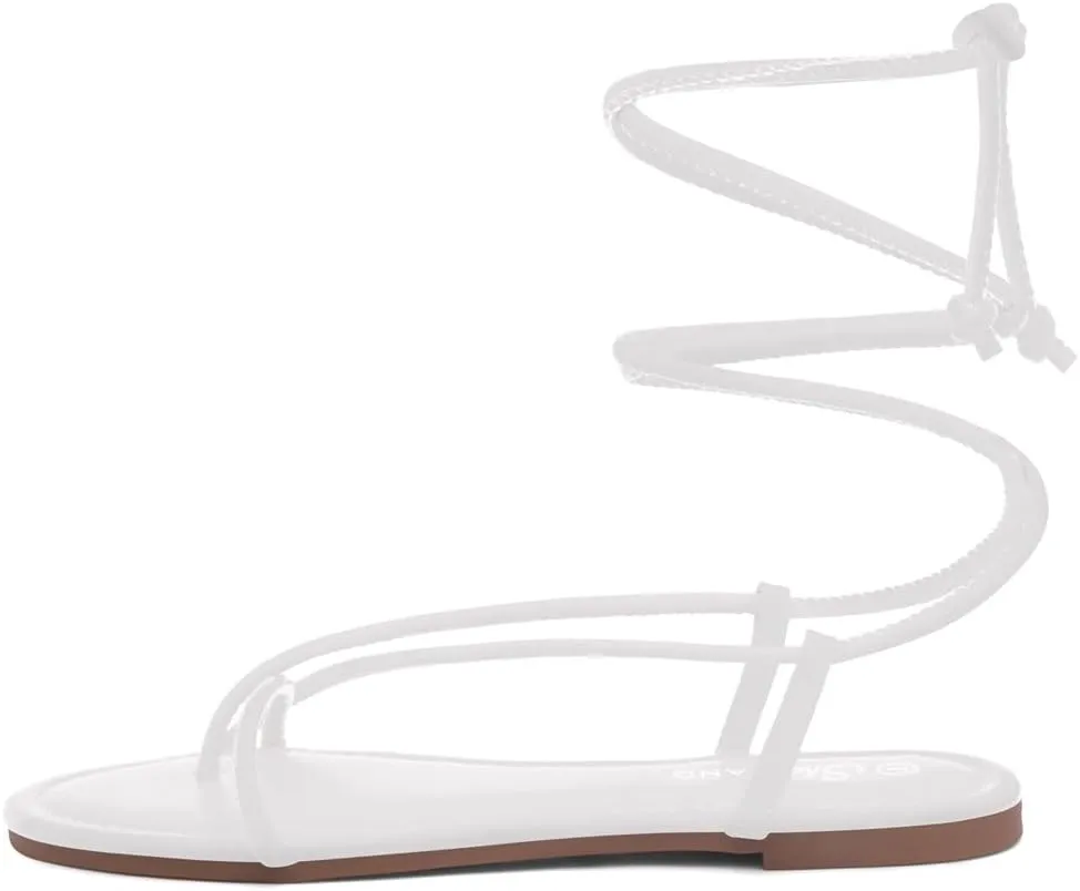 Shoe Land Womens Flat Sandals  Comfortable Lace-Up Gladiator Sandals with Adjustable Ankle Wrap | Strappy Crisscross Open Toe Tie-Up Shoes for Summer, Beach & Travel