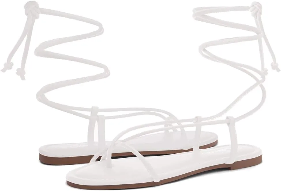 Shoe Land Womens Flat Sandals  Comfortable Lace-Up Gladiator Sandals with Adjustable Ankle Wrap | Strappy Crisscross Open Toe Tie-Up Shoes for Summer, Beach & Travel