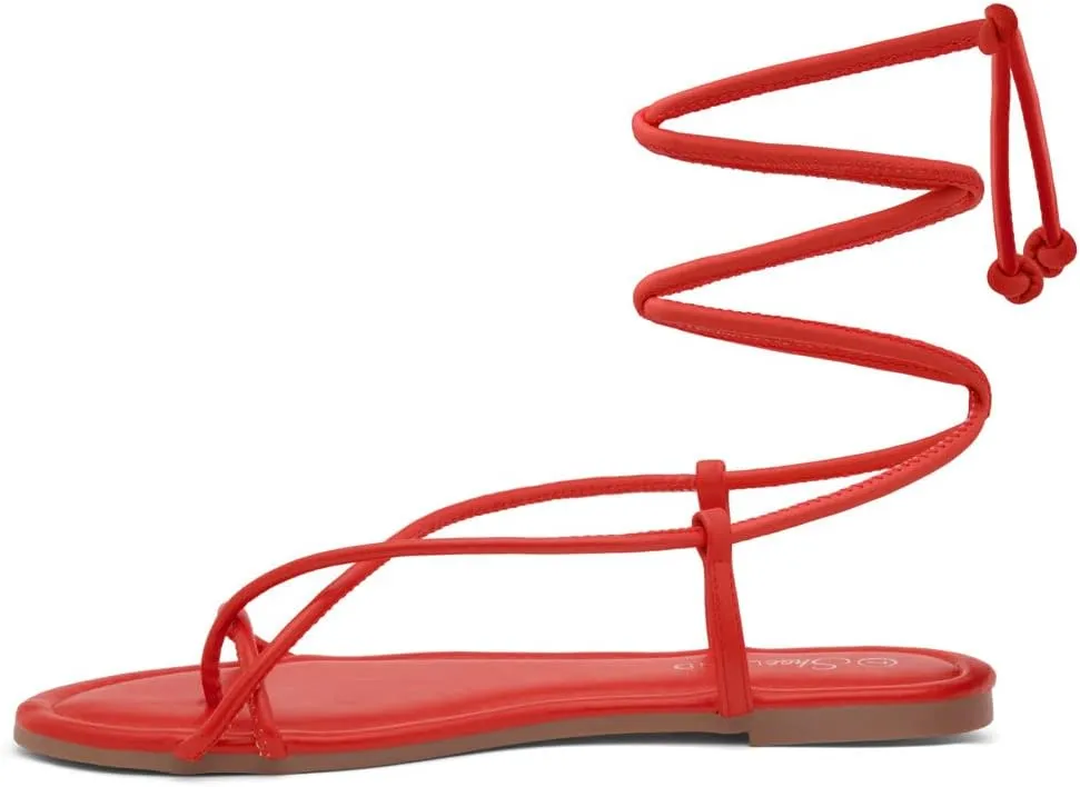 Shoe Land Womens Flat Sandals  Comfortable Lace-Up Gladiator Sandals with Adjustable Ankle Wrap | Strappy Crisscross Open Toe Tie-Up Shoes for Summer, Beach & Travel