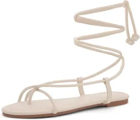 Shoe Land Womens Flat Sandals  Comfortable Lace-Up Gladiator Sandals with Adjustable Ankle Wrap | Strappy Crisscross Open Toe Tie-Up Shoes for Summer, Beach & Travel