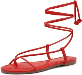 Shoe Land Womens Flat Sandals  Comfortable Lace-Up Gladiator Sandals with Adjustable Ankle Wrap | Strappy Crisscross Open Toe Tie-Up Shoes for Summer, Beach & Travel