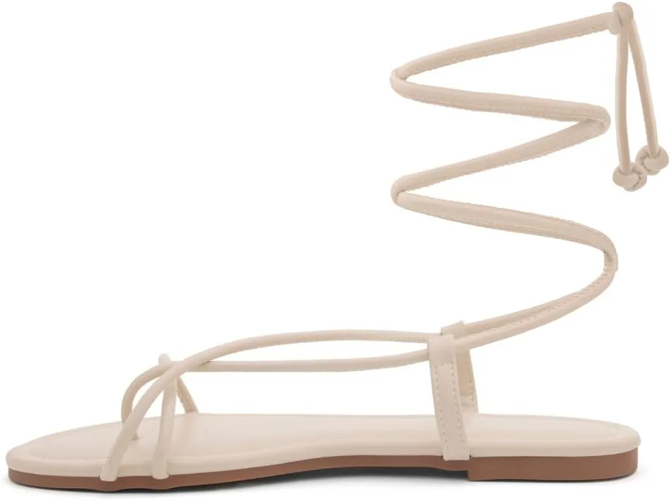Shoe Land Womens Flat Sandals  Comfortable Lace-Up Gladiator Sandals with Adjustable Ankle Wrap | Strappy Crisscross Open Toe Tie-Up Shoes for Summer, Beach & Travel