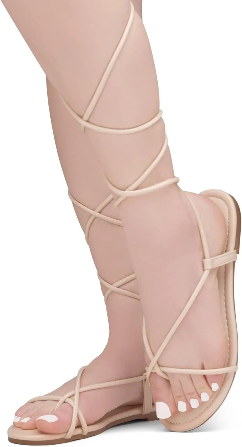 Shoe Land Womens Flat Sandals  Comfortable Lace-Up Gladiator Sandals with Adjustable Ankle Wrap | Strappy Crisscross Open Toe Tie-Up Shoes for Summer, Beach & Travel