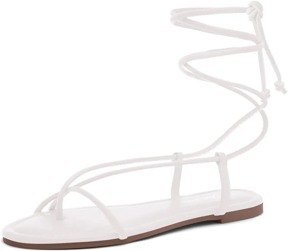 Shoe Land Womens Flat Sandals  Comfortable Lace-Up Gladiator Sandals with Adjustable Ankle Wrap | Strappy Crisscross Open Toe Tie-Up Shoes for Summer, Beach & Travel