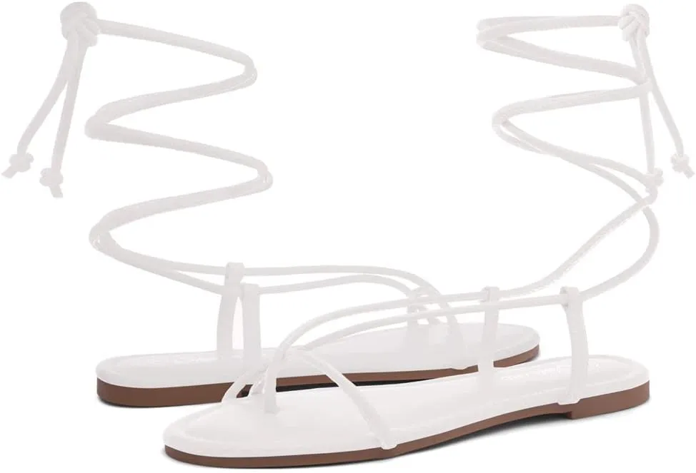 Shoe Land Womens Flat Sandals  Comfortable Lace-Up Gladiator Sandals with Adjustable Ankle Wrap | Strappy Crisscross Open Toe Tie-Up Shoes for Summer, Beach & Travel