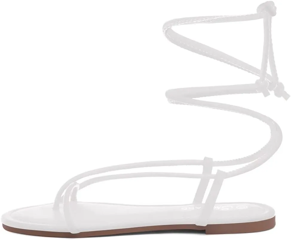 Shoe Land Womens Flat Sandals  Comfortable Lace-Up Gladiator Sandals with Adjustable Ankle Wrap | Strappy Crisscross Open Toe Tie-Up Shoes for Summer, Beach & Travel