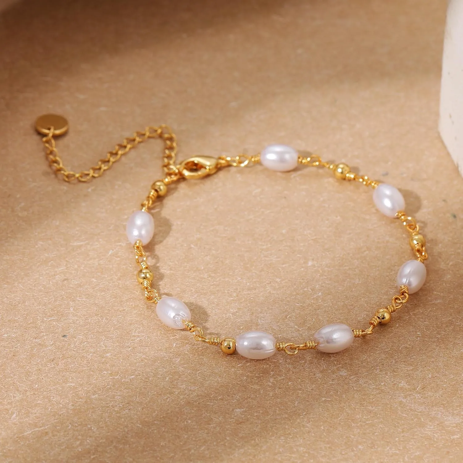 SLOONG Gold Bracelets for Women Trendy, 14K Real Gold Plated Dainty Stackable Pearl Snake Chain CZ Heart Pendant Bracelets, Layered Waterproof Jewelry Gift for Women Adjustable 6" 2"