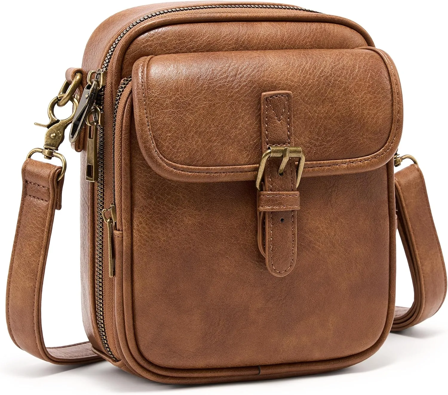 Small Messenger Bag Vegan Leather Crossbody Bag for Women Men, Vintage Cross Body Shoulder Purse with Card Slots
