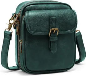 Small Messenger Bag Vegan Leather Crossbody Bag for Women Men, Vintage Cross Body Shoulder Purse with Card Slots