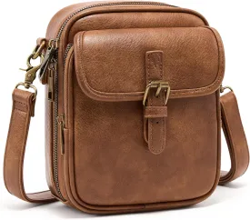 Small Messenger Bag Vegan Leather Crossbody Bag for Women Men, Vintage Cross Body Shoulder Purse with Card Slots