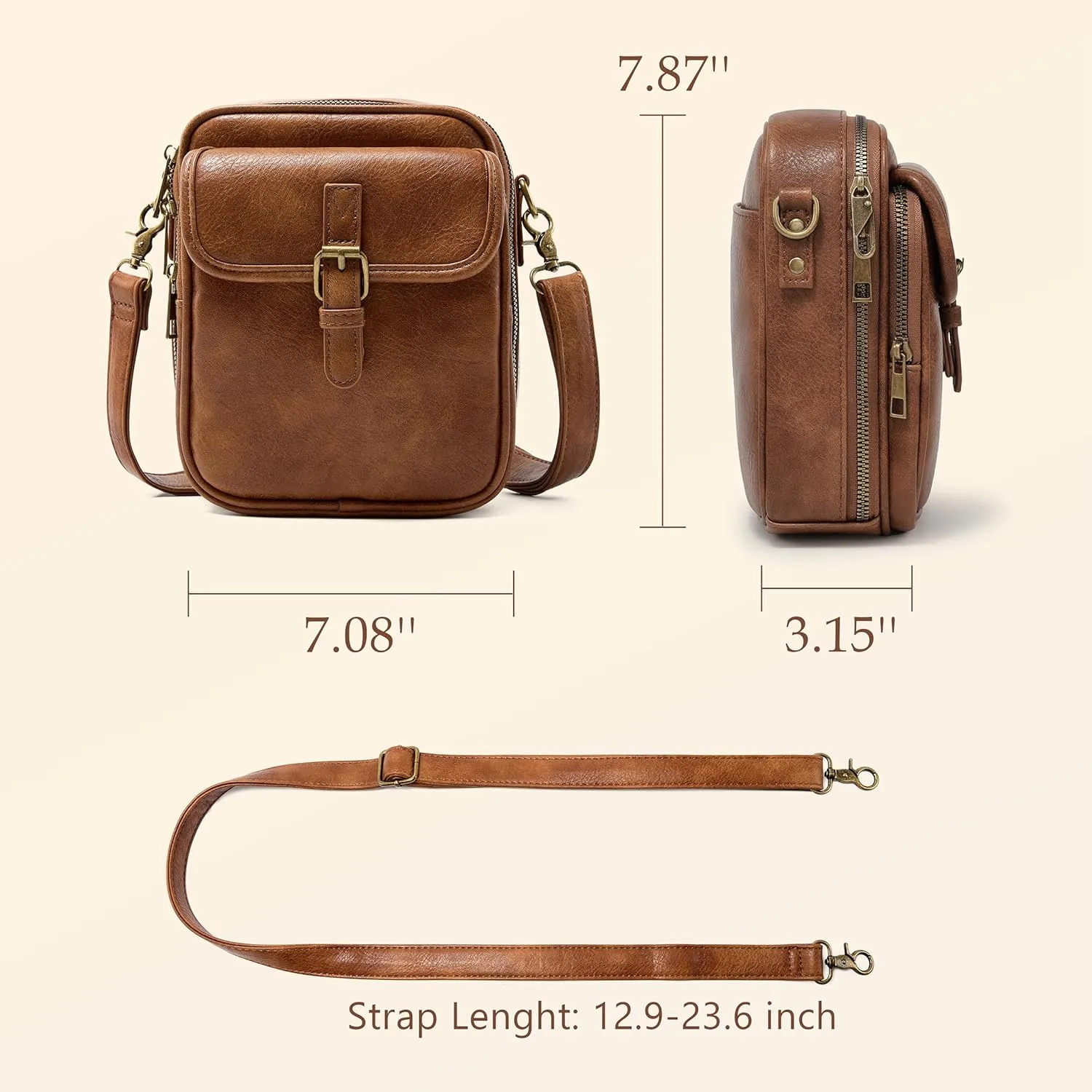 Small Messenger Bag Vegan Leather Crossbody Bag for Women Men, Vintage Cross Body Shoulder Purse with Card Slots