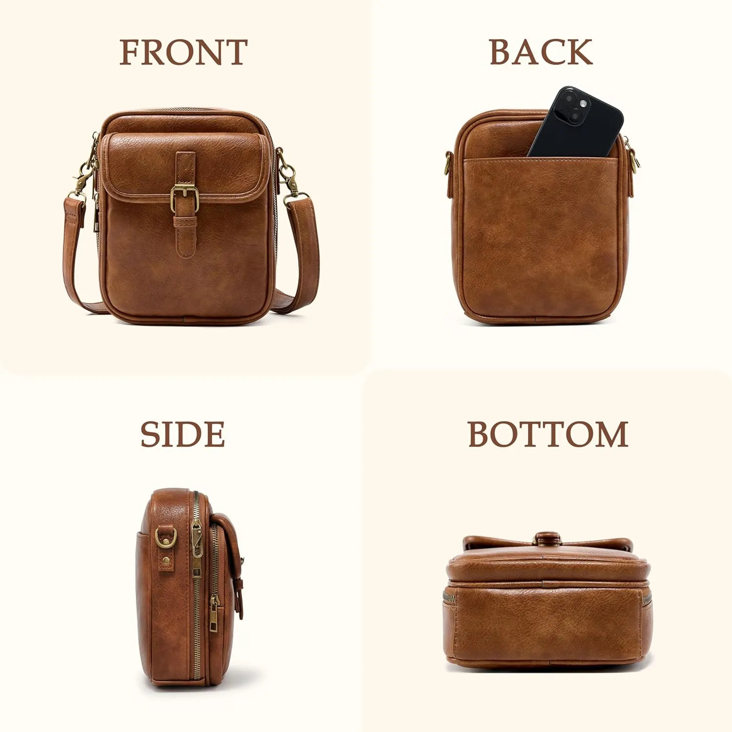 Small Messenger Bag Vegan Leather Crossbody Bag for Women Men, Vintage Cross Body Shoulder Purse with Card Slots