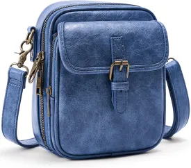 Small Messenger Bag Vegan Leather Crossbody Bag for Women Men, Vintage Cross Body Shoulder Purse with Card Slots