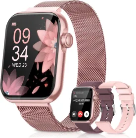 Smart Watches for Women, Health Fitness Watch for Android iPhone, Sleep/Heart Rate/SpO2/Blood Pressure Monitor, 1.85'' Smartwatch for Calls/SMS/Notifications, 100  Sports Modes, 300  Dials, 3 Bands