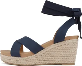 Soda Donnie ~ Women Open Round Toe Crisscross Band Low Heel Espadrille Wedge Sandal with Adjustable Ankle Strap