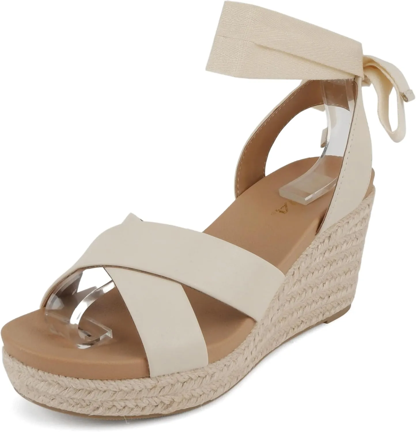 Soda Donnie ~ Women Open Round Toe Crisscross Band Low Heel Espadrille Wedge Sandal with Adjustable Ankle Strap