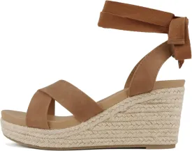 Soda Donnie ~ Women Open Round Toe Crisscross Band Low Heel Espadrille Wedge Sandal with Adjustable Ankle Strap