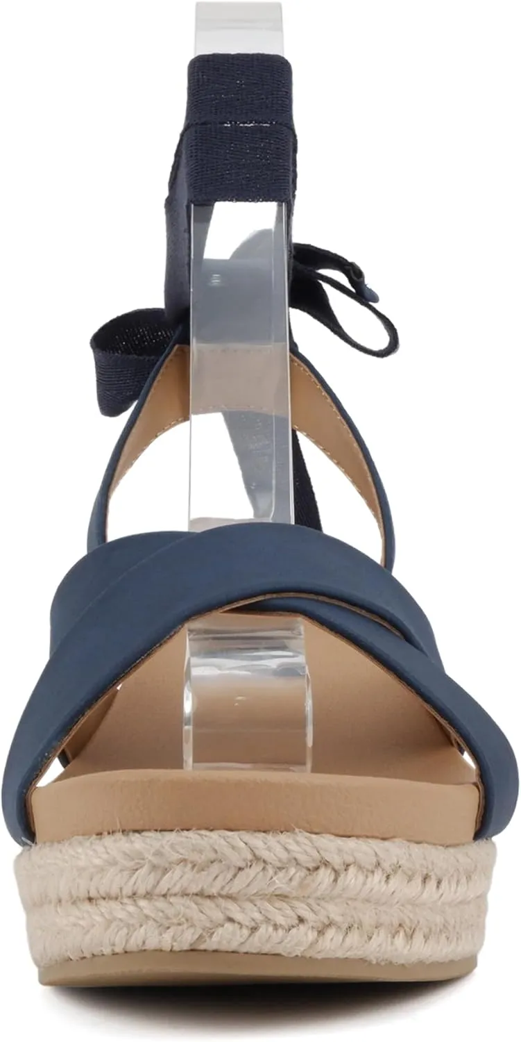 Soda Donnie ~ Women Open Round Toe Crisscross Band Low Heel Espadrille Wedge Sandal with Adjustable Ankle Strap