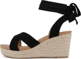 Soda Donnie ~ Women Open Round Toe Crisscross Band Low Heel Espadrille Wedge Sandal with Adjustable Ankle Strap
