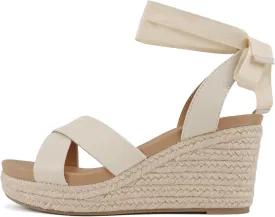 Soda Donnie ~ Women Open Round Toe Crisscross Band Low Heel Espadrille Wedge Sandal with Adjustable Ankle Strap