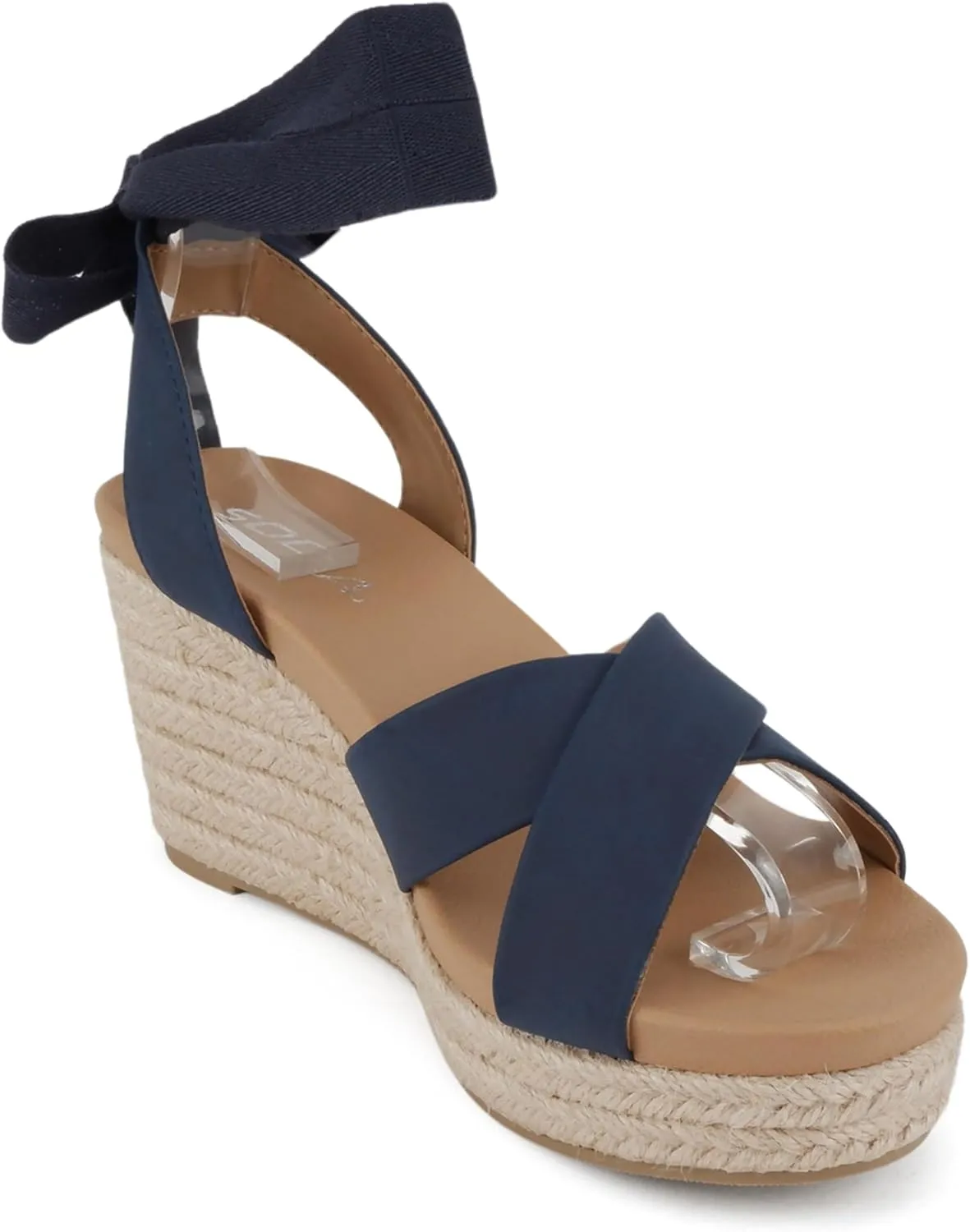 Soda Donnie ~ Women Open Round Toe Crisscross Band Low Heel Espadrille Wedge Sandal with Adjustable Ankle Strap