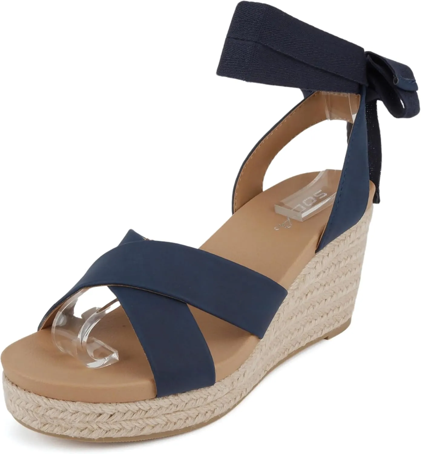 Soda Donnie ~ Women Open Round Toe Crisscross Band Low Heel Espadrille Wedge Sandal with Adjustable Ankle Strap