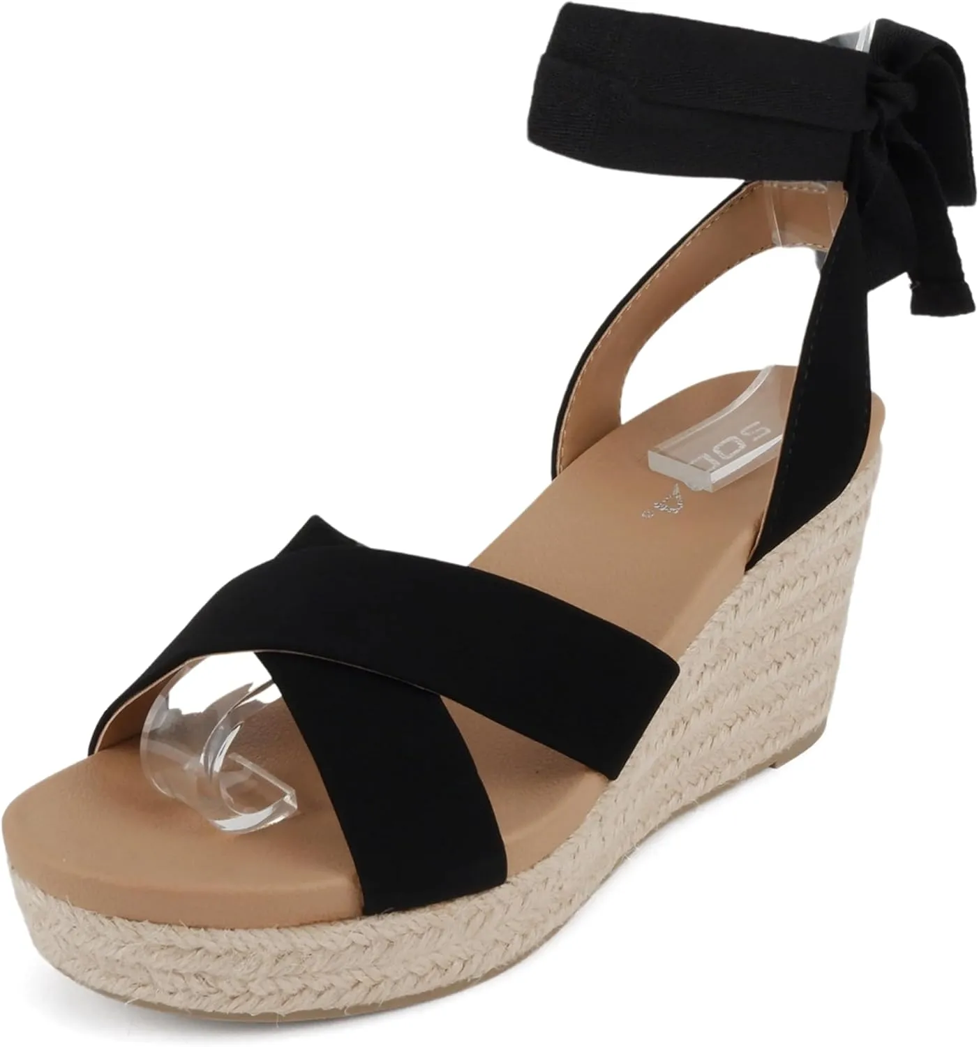 Soda Donnie ~ Women Open Round Toe Crisscross Band Low Heel Espadrille Wedge Sandal with Adjustable Ankle Strap