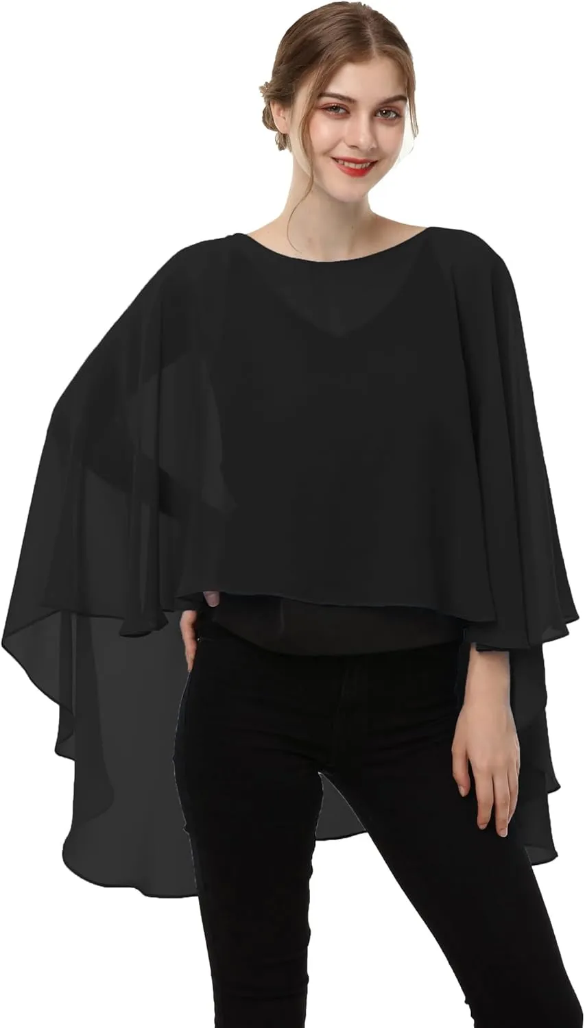 Soft Chiffon Capelet Plus capes Poncho Casual Capelets For Womens Cover Up