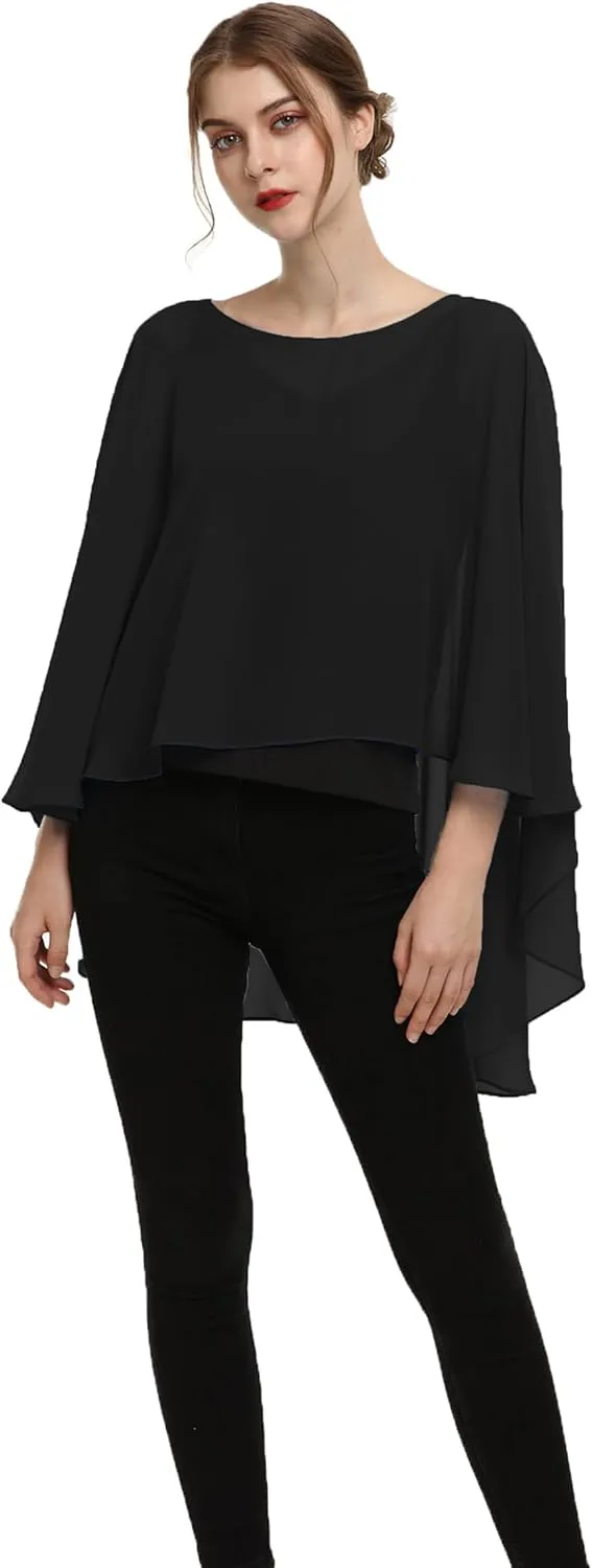 Soft Chiffon Capelet Plus capes Poncho Casual Capelets For Womens Cover Up