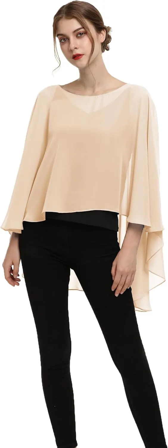 Soft Chiffon Capelet Plus capes Poncho Casual Capelets For Womens Cover Up